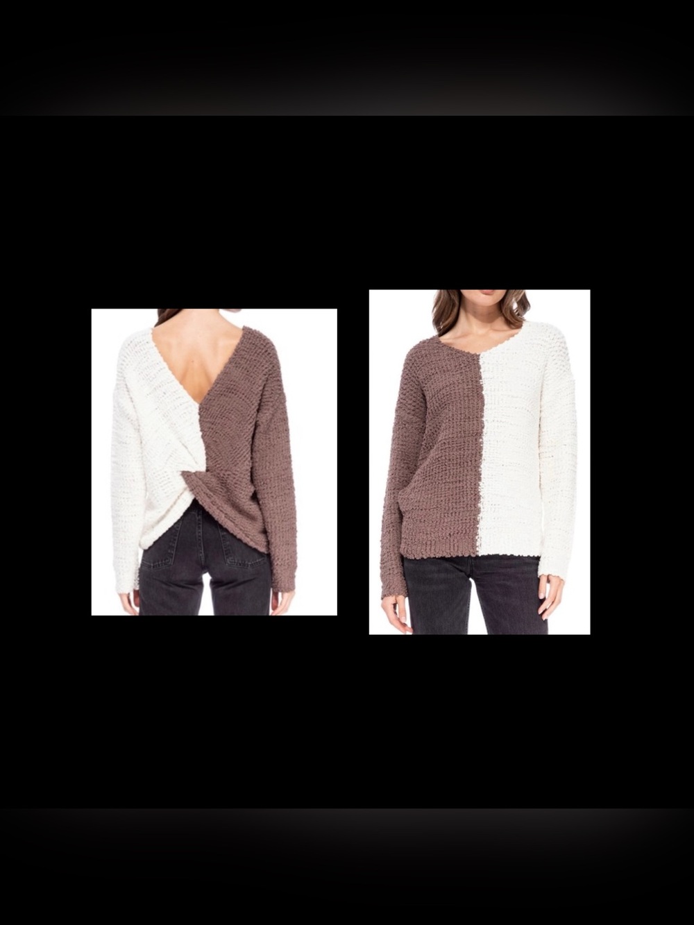 Bobeau POPCORN TWIST BACK sweater in deep Taupe ivory Sz M New In Bag!